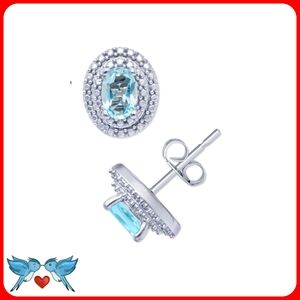 Macy's Blue Topaz Oval Halo Stud Earrings for Valentine's Day